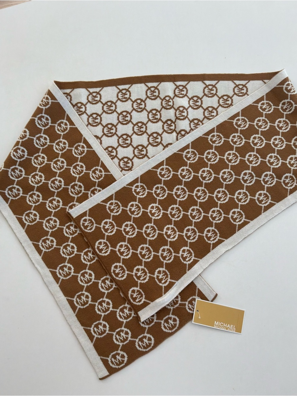 Michael Kors Tan and Cream Signature Knit Scarf